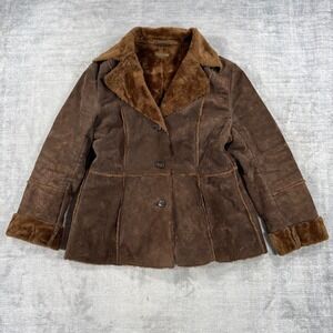 Guess Jacket Womens Large Brown Faux Fur Suede Leather Penny Lane Afghan Y2K
